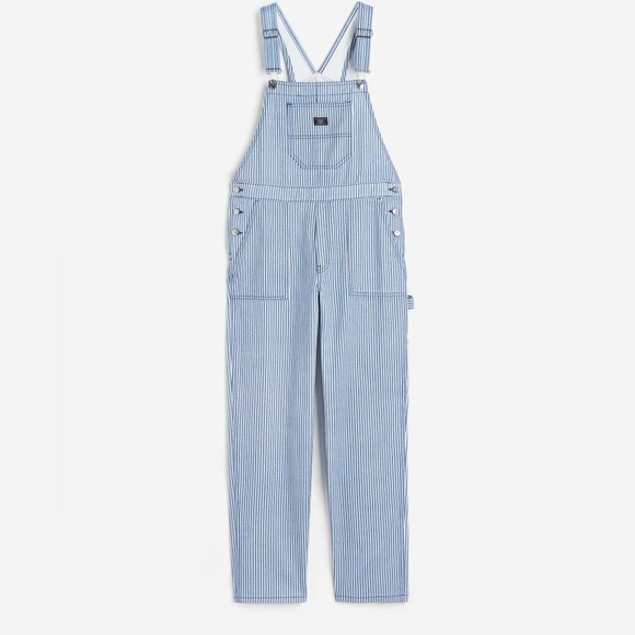 H&M - NWT Twill Dungarees Blue And White Stripe Adjustable Strap Overalls XXS - Picture 1 of 13